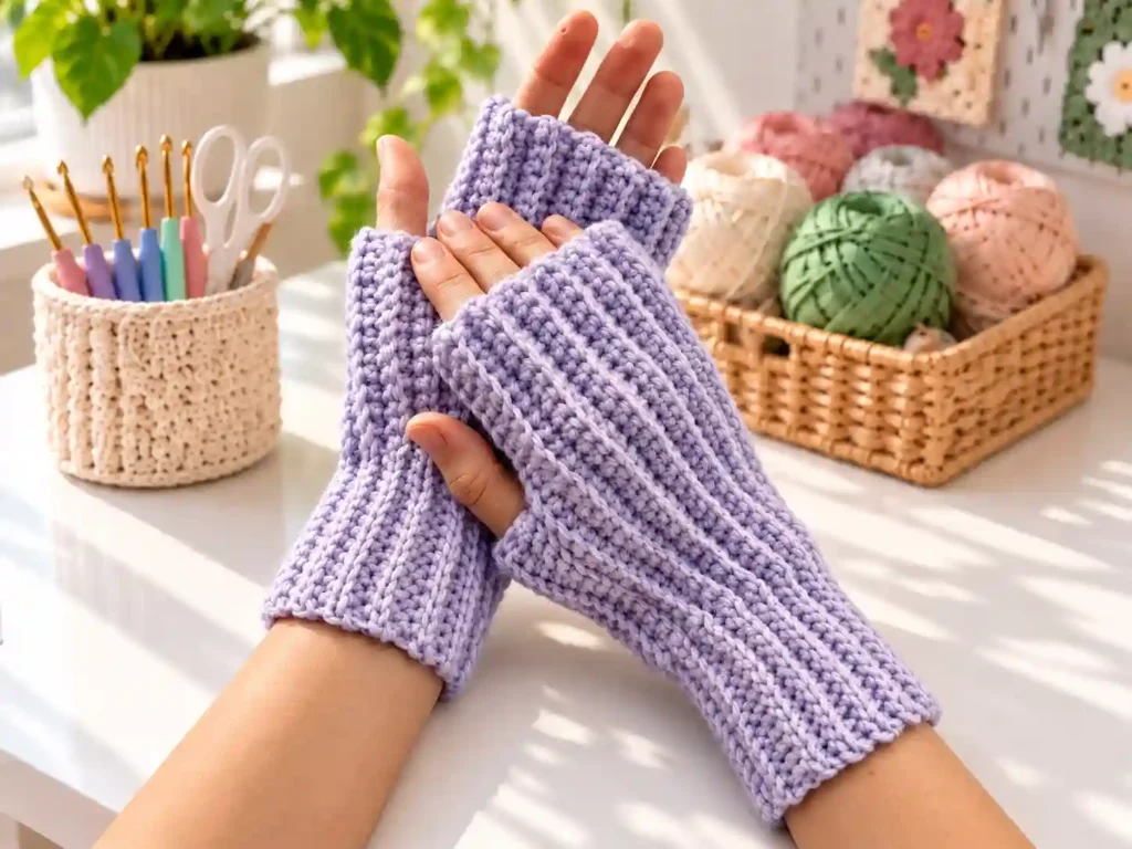 Free Crochet Ribbed Fingerless Gloves Pattern