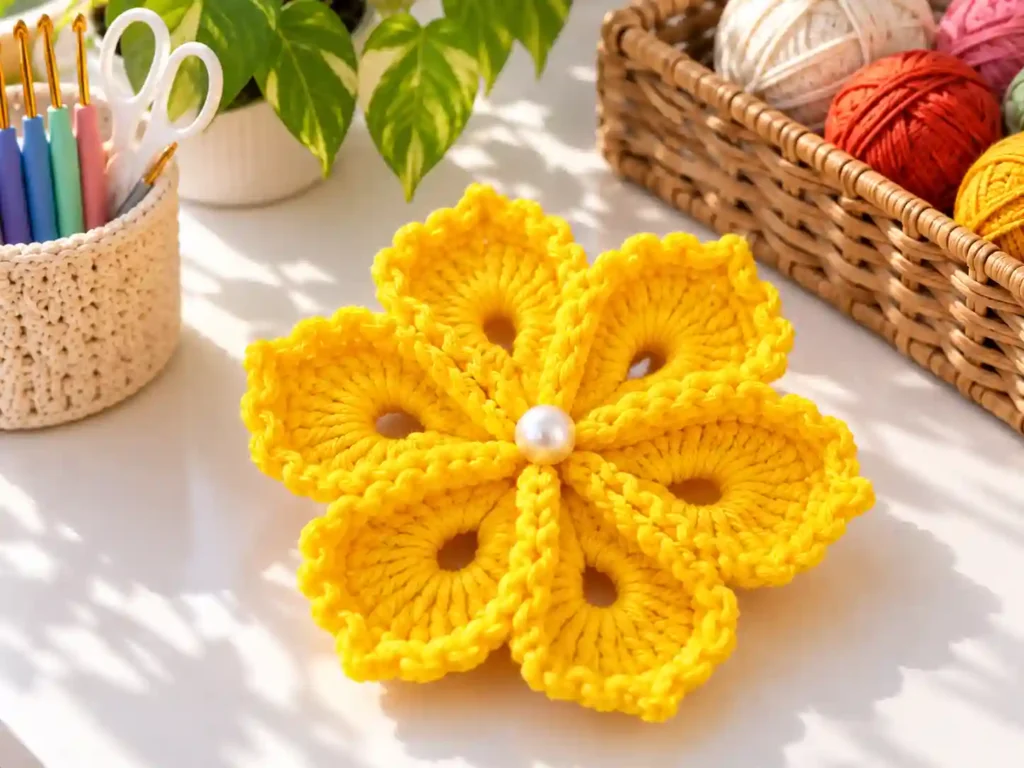 Simple Crochet Flower With 6 Petals