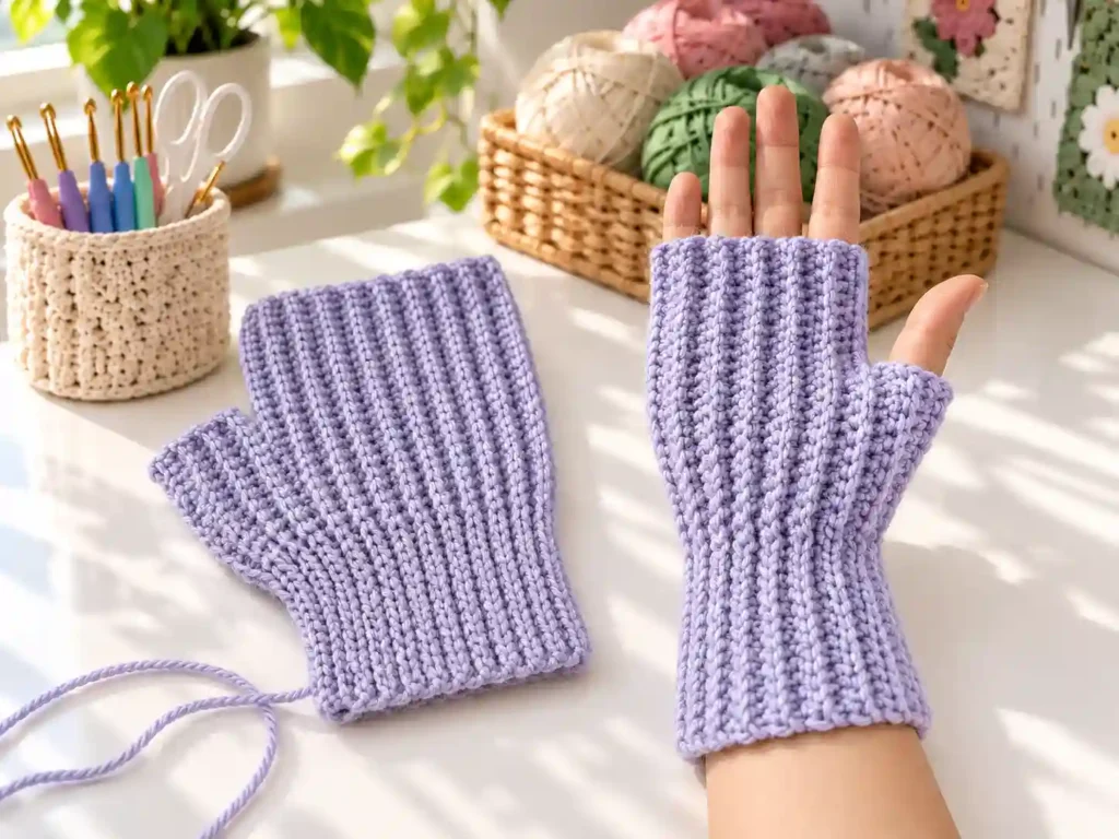Free Crochet Ribbed Fingerless Gloves Pattern